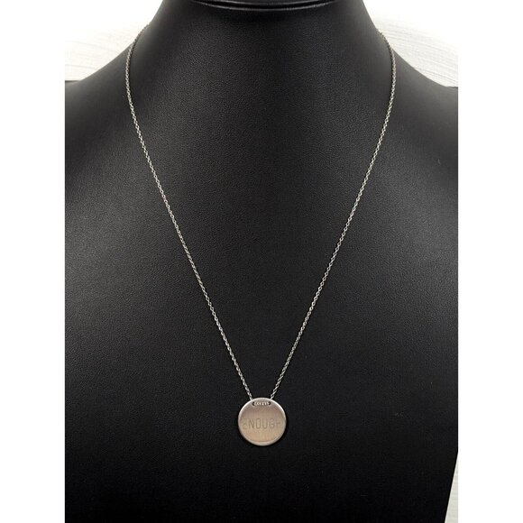 Keep Collective ENOUGH Silver Tone Brushed Round Disc Necklace 20 in Inspiration - Picture 2 of 11